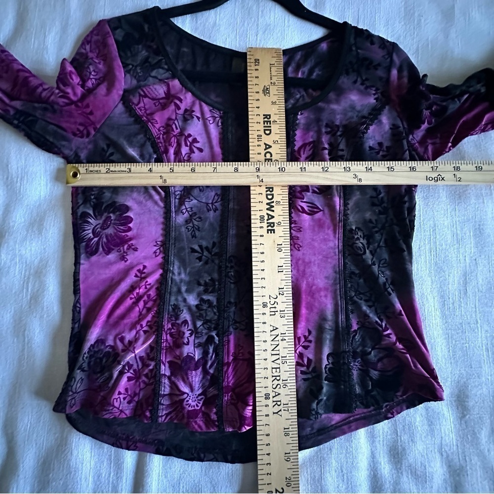 Vtg Y2K Top Womens Petite S Purple Burnout Velvet Floral Whimsigoth Fairy Grunge - Picture 3 of 8